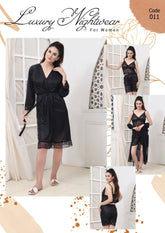 Florea - 3 Pcs Silk Nighty Set With Gown - 011