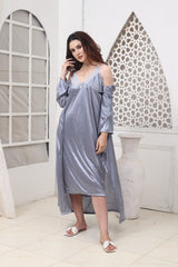 Florea - 2 PCS LONG SLIT SILK NIGHTY SET 120 - Free Size