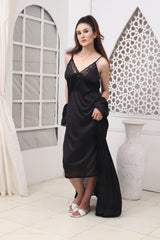 Florea - 2 PCS LONG SLIT SILK NIGHTY SET 120 - Free Size