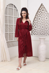 Florea - 2 PCS LONG SLIT SILK NIGHTY SET 120 - Maroon