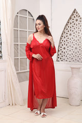 Florea - 2 PCS LONG SLIT SILK NIGHTY SET 120 - Free Size