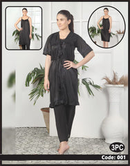Florea - 3 Pcs Nighty Set With Gown - 001