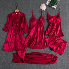 Florea | 5pcs LONG SILK NIGHTY SET