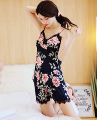 Florea Sleepwear Set Padded Lace Trim Elastic Shorts| 7021