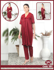 Florea - 3 Pcs Nighty Set With Gown - 001