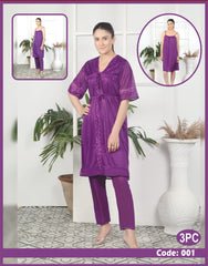 Florea - 3 Pcs Nighty Set With Gown - 001