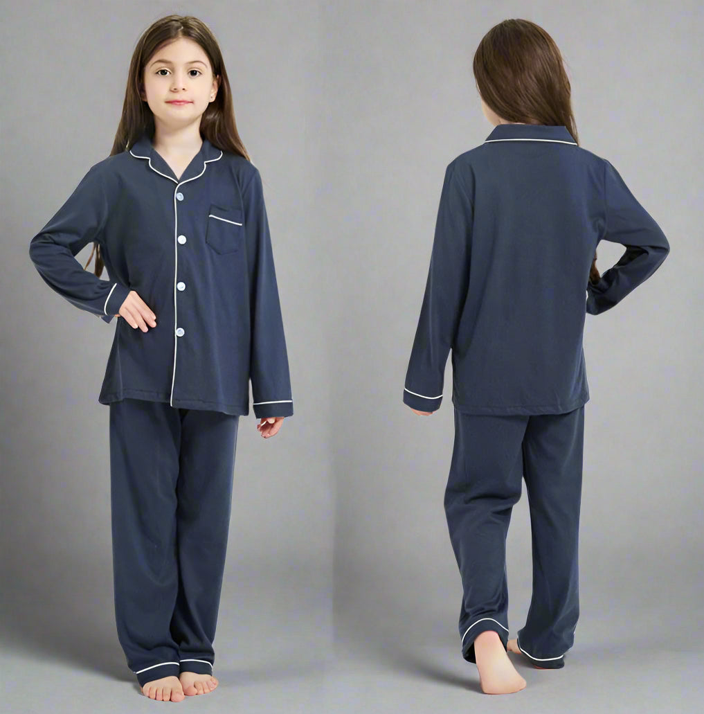Florea - Kids Comfy Linen PJ Sets - Blue