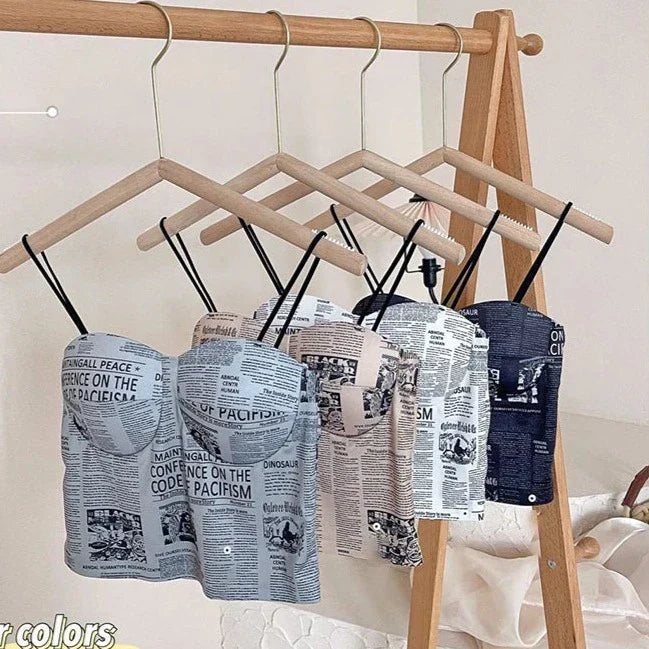 Florea - Newspaper Print Crop Top - White