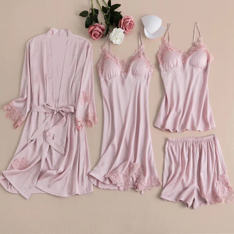 Florea | 5pcs LONG SILK NIGHTY SET