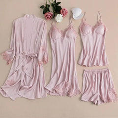 Florea | 5pcs LONG SILK NIGHTY SET