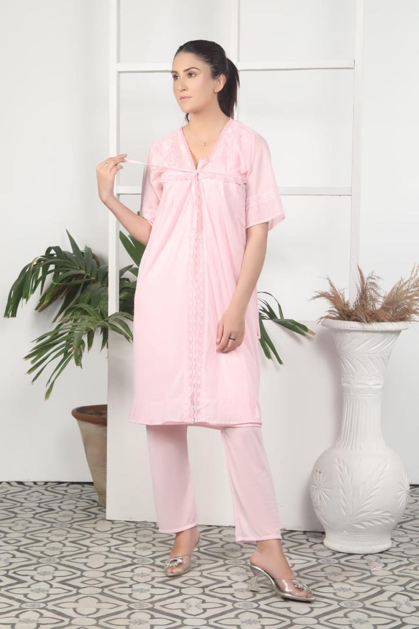 Florea - 3 Pcs Nighty Set With Gown - 001