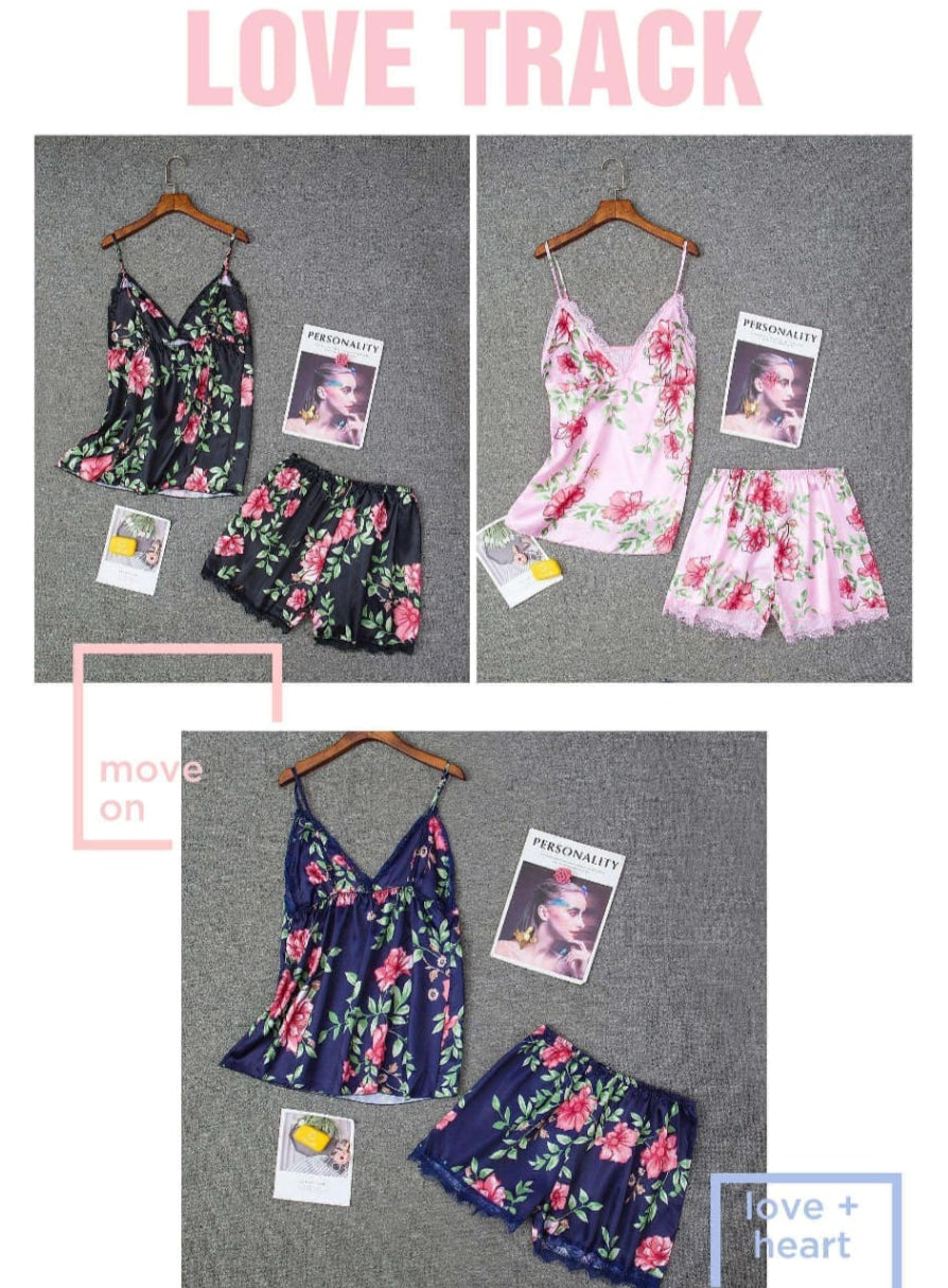 Florea Sleepwear Set Padded Lace Trim Elastic Shorts| 7021