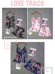 Florea Sleepwear Set Padded Lace Trim Elastic Shorts| 7021