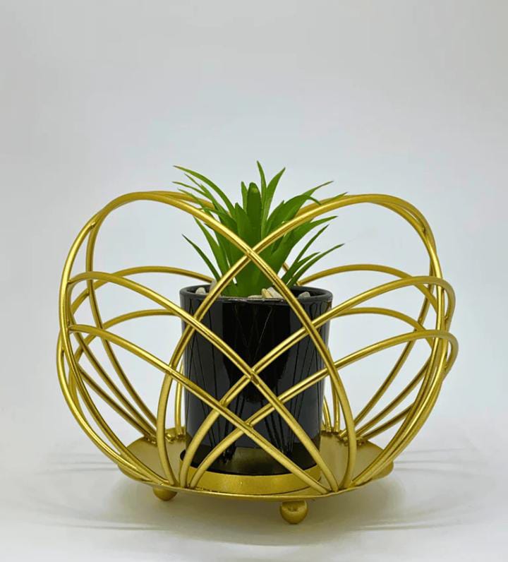 Artificial Planter in Gold Orb Cage